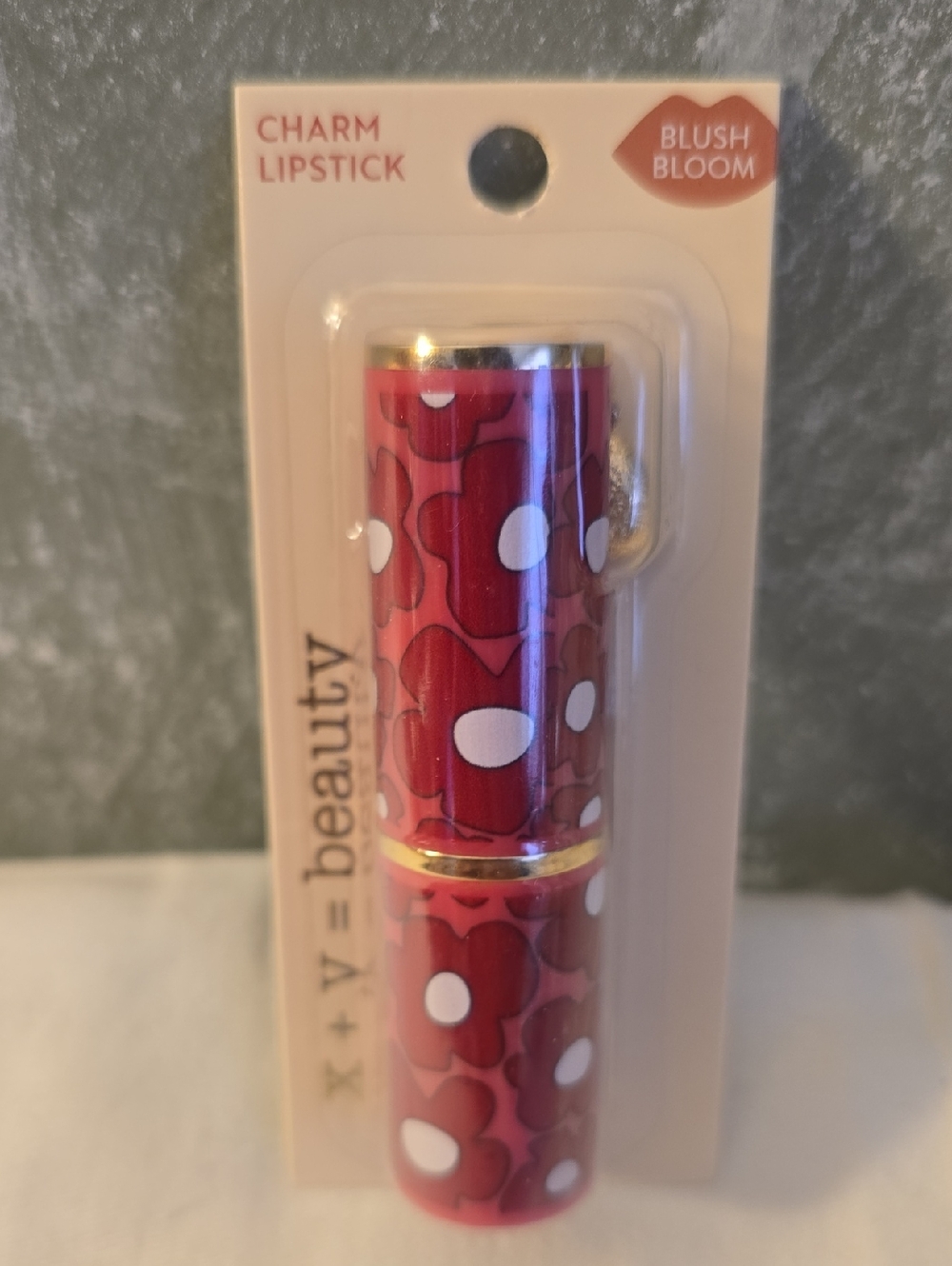 Charm Lipstick Color Blush Bloom, Red Floral Case With Charm New